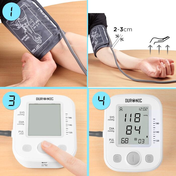 Тонометр Duronic BPM200 з визначенням аритмії | Автоматичний тонометр на плече | Розмір манжети 22-36 см | Працює від AAA батарейок