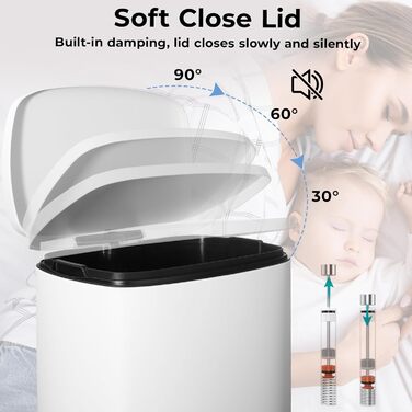 Відро для сміття LIFERUN 30л з кришкою, з м'яким закриттям, сталеве, з внутрішнім відром, для кухні, ванної кімнати, офісу