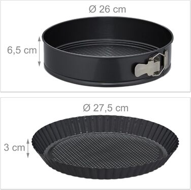 Набір для випічки Relaxdays 5-ти частинний: форма для випічки 26 см з трубчатим дном, кексова форма, форма для пирога з фруктами, пензлик для випічки, сталь, антрацит