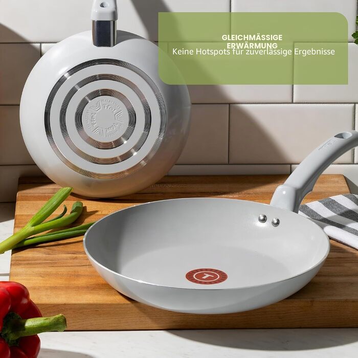 Набір керамічного посуду T-fal Refresh Antihaft, 20 предметів, Moon Grey: каструлі, сковорідки, гриль-сковорода, сотейник, кокотниця та кухонне приладдя, термостійкий до 100°C