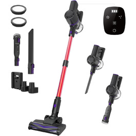 Бездротовий пилосос Vexilar V15Max з функцією миття підлоги, 60KPa/600W/60хв, гнучкий шланг, док-станція, GreenEye, насадка для твердих поверхонь та килимів, 1,5л, для видалення шерсті тварин (червоний)