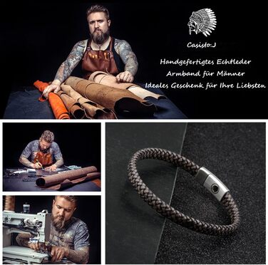 Чоловічий шкіряний браслет Casisto.J з нержавіючою сталлю, гравіювання, коричневий, плетений, з магнітною застібкою (18.0 см, індивідуальний колір - світло-коричневий)