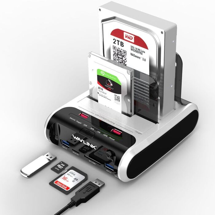 Док-станція для жорстких дисків WAVLINK ST336A: USB, SATA, TF/SD, зарядка, Offline Clone