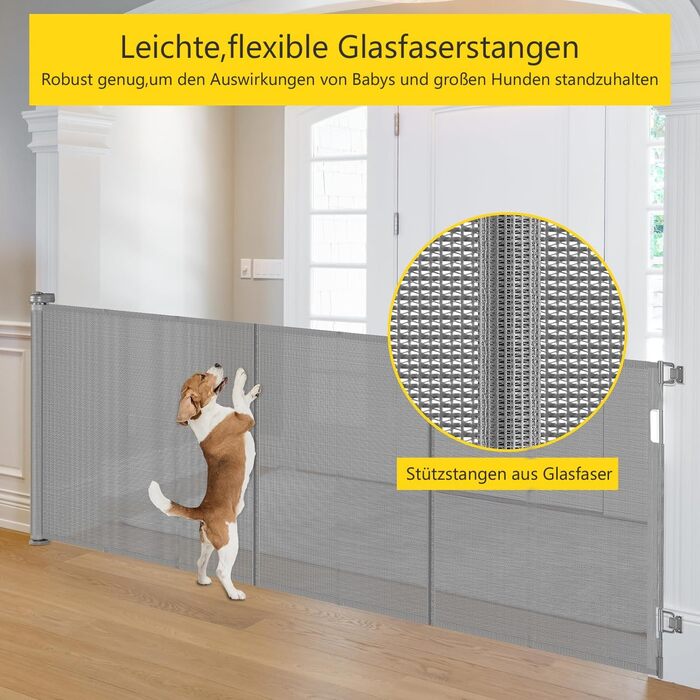 Захисний бар'єр для дітей, котів та собак: розтяжний захист для сходів та дверей (300 см, сірий)