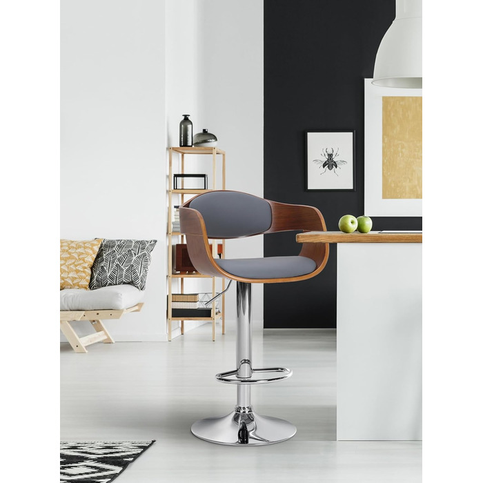 Kingston Adjustable Bar Stool with Faux Leather Seat - Walnut/Gray