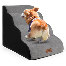 Сходинки для собак Caliyo, 4 сходинки, сірі. Сходи для собак та котів, 40 см, з миючим чохлом та неслизьким дном. Підходять для ліжка, дивану та авто (60×40×40 см)