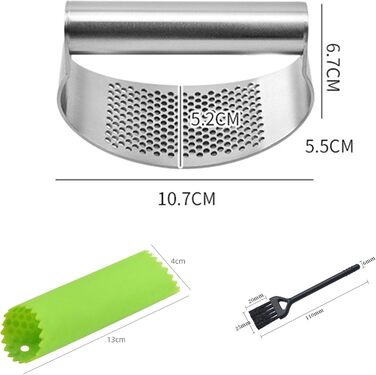 Прес для часнику з нержавіючої сталі 304 з щіткою для чищення та скребком для часнику, Garlic Press