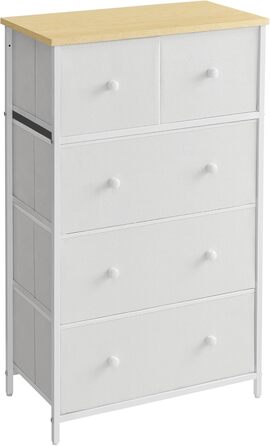 SONGMICS Chest of Drawers, Storage Cabinet, 5 Fabric Drawers, for Entryway, Living Room, White-Oak Finish LTS514W57
