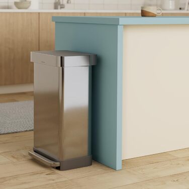 Сміттєвий бак Simplehuman CW2080 45 л з педальним механізмом, з відділенням для пакетів, для кухні, з нержавіючої сталі та сірого пластику