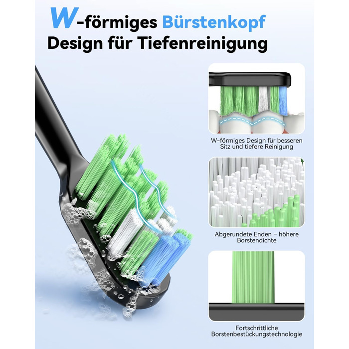 Електрична звукова зубна щітка JTF з УФ-дезінфекцією та сушінням, бездротова зарядка, 5 режимів чищення, 6 насадок, стаканчик для полоскання, акумуляторна для дому та подорожей (Чорна)