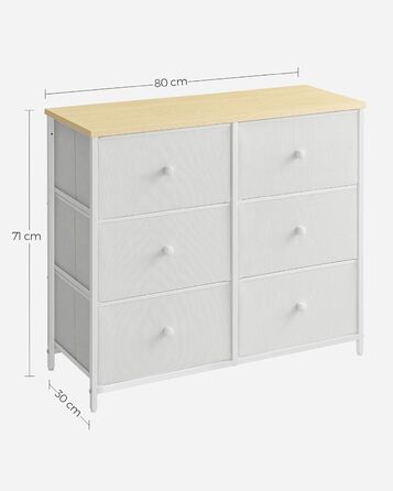 SONGMICS Chest of Drawers, Cabinet, 6 Fabric Drawers, Metal Frame, Storage Cabinet, for Children's Room, Bedroom, Hallway, Cream White-Oak Finish LTS323W57