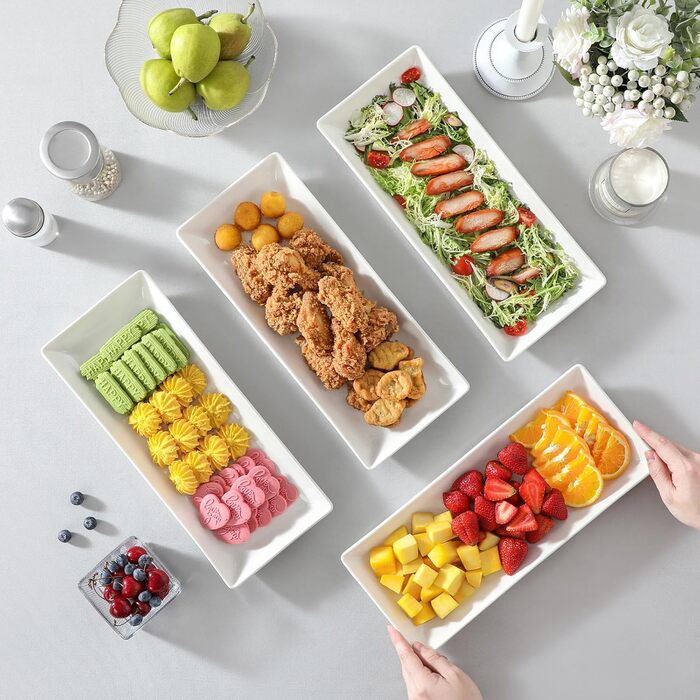 MALACASA Набір сервірувальних тарілок з порцеляни, 4 шт., 30 x 18 см, білий