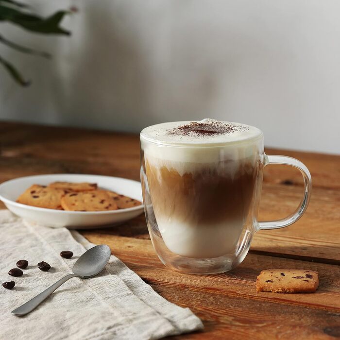 CNGLASS Double-Walled Macchiato Glasses 500ml/17oz, Large Insulated Coffee Cups Glass 2-Pack, Clear Coffee Glasses with Handles for Hot and Cold Drinks