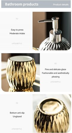 Comeon Bathroom Set, Ceramic, Soap Dispenser Set, Countertop, Toothbrush Holder, Wash Set for Home Decoration, Four-Piece Set, Silver