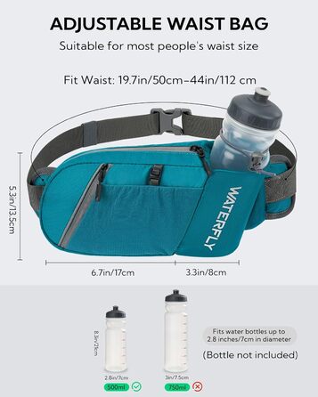 WATERFLY Поясна сумка на пояс для чоловіків та жінок з тримачем для пляшки: спортивна, стильна, для бігу, прогулянок, тренувань з собакою, подорожей. (Турквіс)