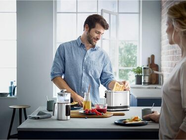 WMF Kitchen Mini 1-Slice Toaster, Long Slot XXl-Toast, Mini Toaster with Roll Attachment, 7 Browning Levels, Overheat Protection, 600W, Matte Stainless Steel, Single