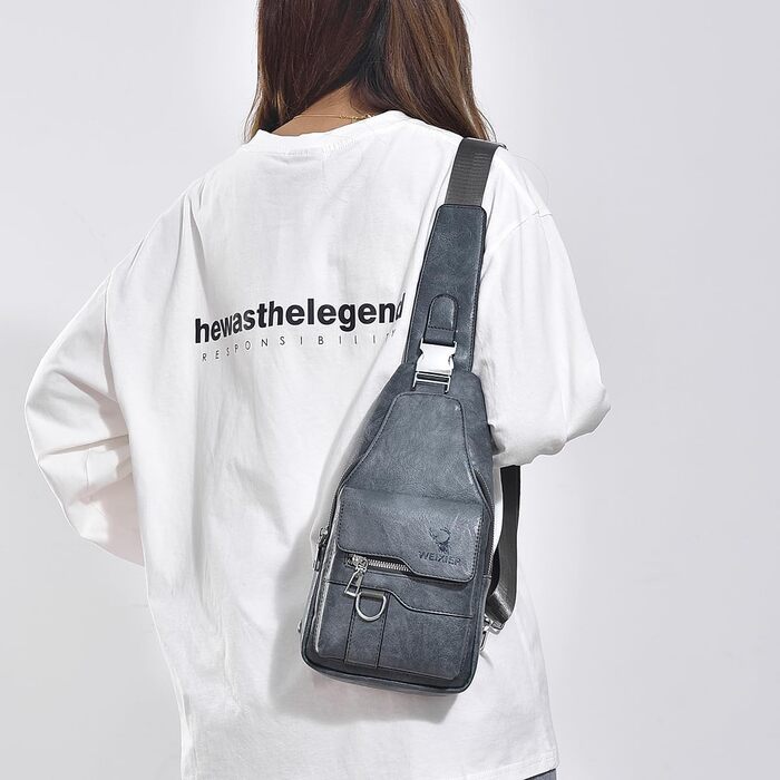 Чоловіча нагрудна сумка через плече з PU-шкіри, сіра (Wasserdicht)