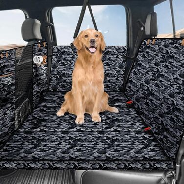 Накладка на сидіння автомобіля для собак Lekeinchi - водовідштовхувальна, стійка до подряпин, з 6 дерев'яними планками та ременями безпеки (140x77 см, камуфляж)