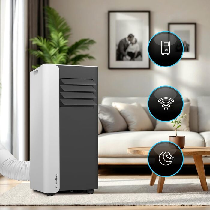 Мобільний кондиціонер 9000 BTU WiFi Tuya Smart, 2.6 кВт, 26 м², 3-в-1, з випускним шлангом, міні, комплект з ущільнювачем для вікна
