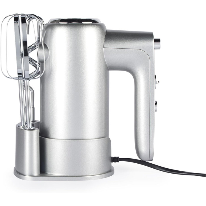 Міксер ручний Salter Aspen, електричний з гаками для замішування та збивання, 5 швидкостей, Turbo-режим, підставка, функція викидання, 300W, сріблястий, EU-штекер