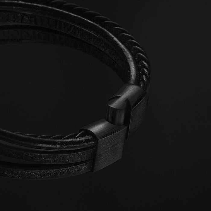 Браслет чоловічий шкіряний SERASAR Premium плетінка, чорно-коричневий, магнітний замок, 21 см, в подарунковій коробці