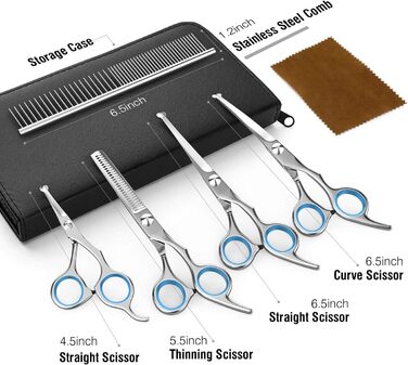Набір професійних ножиць для грумінгу собак Pawaboo (5 шт.) - ножиці для стрижки шерсті з безпечними закругленими кінцями, синій