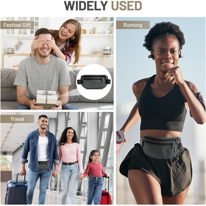 Водонепроникна поясна сумка з RFID захистом та антикрадійним замком для подорожей, спорту (сіра)