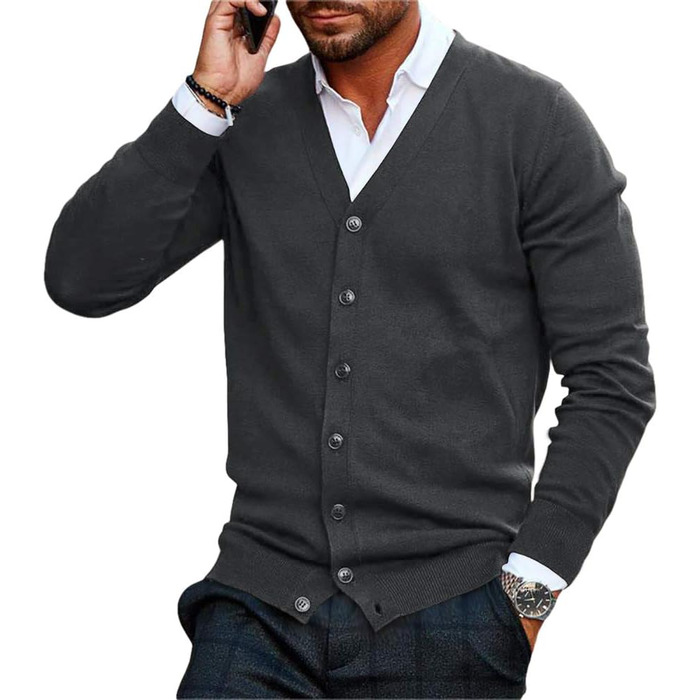 Чоловічий кардиган Runcati з в'язаного полотна, без коміра, сірий, XL