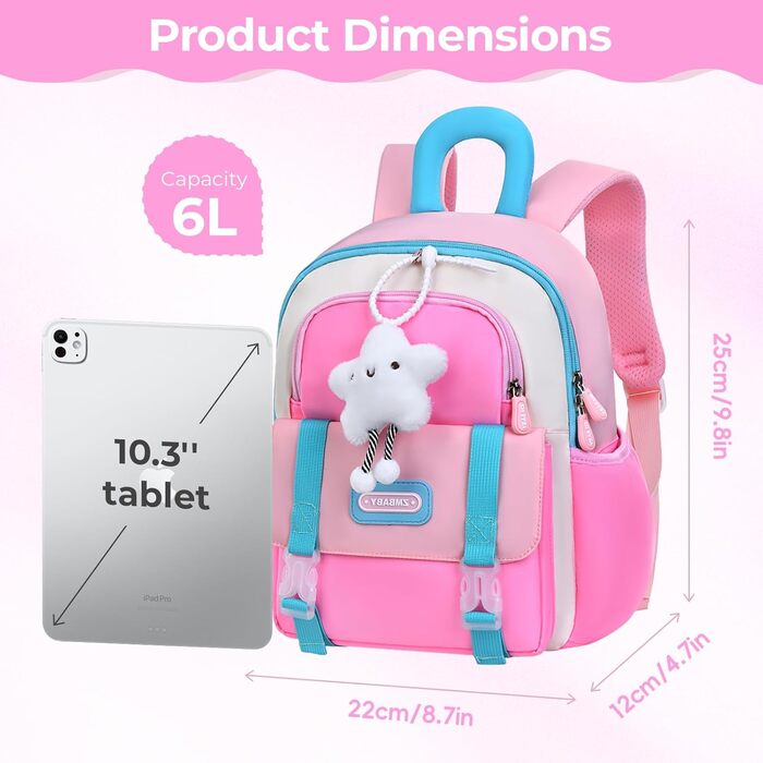 Рюкзак для дитячого садка Tanou для дівчаток, ультралегкий, з нагрудним ремінцем (рожевий)