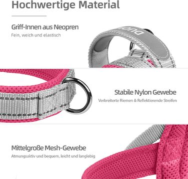 Нашийник для собак середніх та маленьких порід, цуценят, кольоровий, з м'якою підкладкою, з ручкою та кільцем, світловідбиваючий, легкий, чорно-сірий, (M, сірий+рожевий)