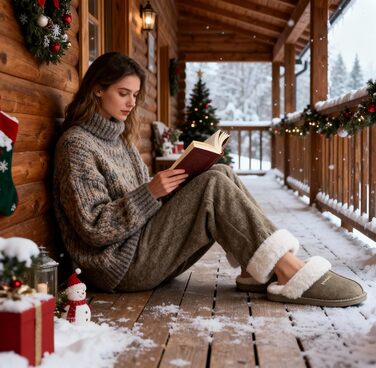 Домашні тапочки для жінок та чоловіків зимові теплі з синтетичного хутра, овчої шкури, штучного хутра, плюшу, м'які, з антиковзким покриттям, пантолетти для дому та вулиці (42.5/44 EU, Forest Night)