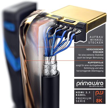 HDMI кабель 8K 2.1 з кутовим конектором 90° - 3 метри. Підтримка 8K@60Hz, DSC, UHD II, Dynamic HDR, eARC, VRR, Dolby Vision