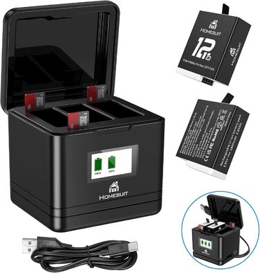 Акумулятор Homesuit Hero 12 1800mAh + LED зарядний пристрій USB-C (2 шт.) для GoPro Hero 12/11/10/9 Black