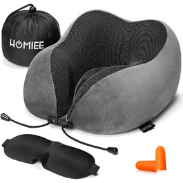 Подушка для шиї Homiee для подорожей: зручна, ергономічна, з memory foam, для автомобіля, літака, доросла (сіра)