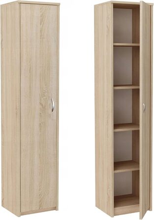 Bookshelf Wardrobe Shelf White 40cm wide 180cm high Cabinet Organizer Multi-purpose Cabinet with 4 adjustable shelves Filing cabinet Shelf Wall narrow Wood for bedroom Hallway Basement Office (Natural)