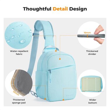 Сумка для камери K&F Concept, сумка-переноска на плечі, фоторюкзак, маленький, водонепроникний, регульований плечовий ремінь, рюкзак для DSLR/SLR камери, об'єктив, 5 літрів, блакитний