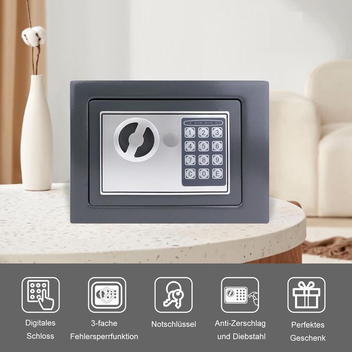 Сейф для ключів Tresor з ключовим та кодовим замком, 31x20x20 см, вологостійкий, для дому, офісу, готелю, чорний