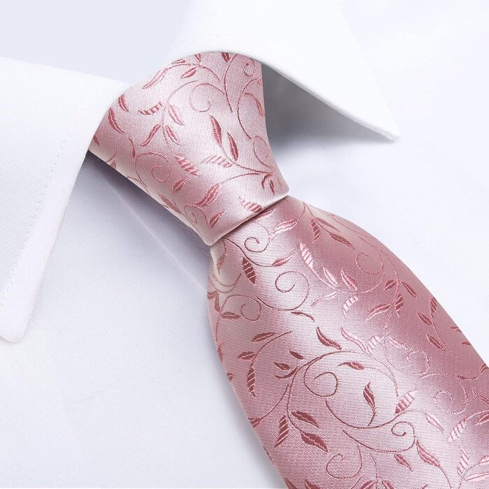 DiBanGu Шовковий краватка та нагрудна хустинка для чоловіків. Набір краваток та запонок. Тканий, однотонний (рожевий квітковий)