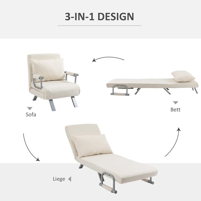 HOMCOM Convertible Sofa Bed with Adjustable Backrest