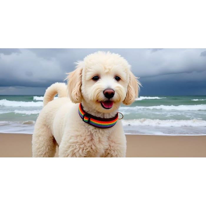 Нашийник для собак Extra-Wide & Soft з неопреновим наповнювачем (S, L, 50-55 см), Кольори: Райдуга на коричневому