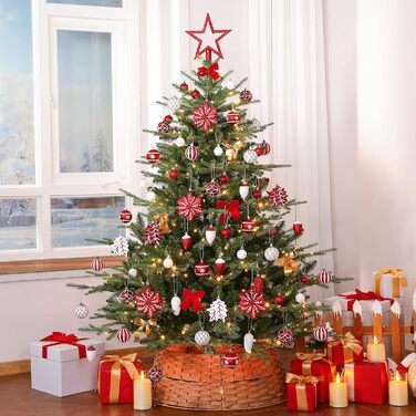 Набір прикрас для ялинки Shareconn: 106 кульок у 24 кольорах, безпечні, для ялинки, святкування, весілля (рубіново-червоний та білий)