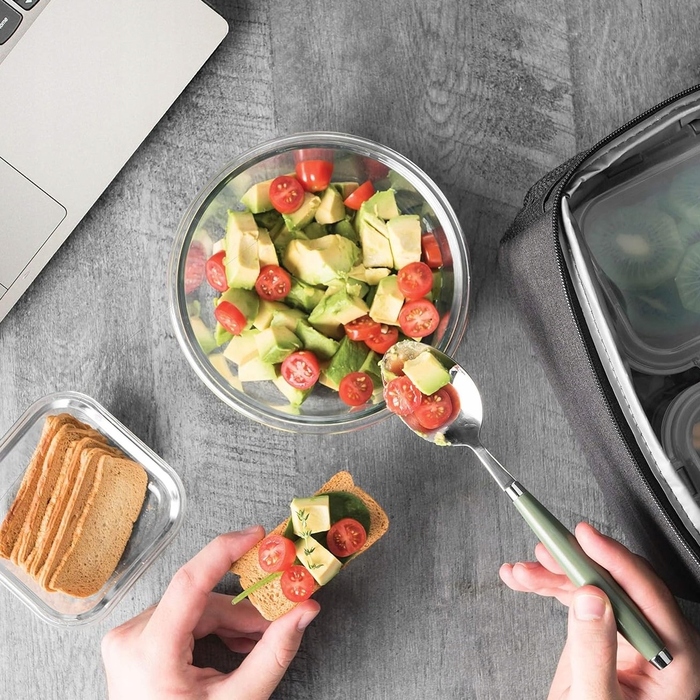 Набір зі 10 скляних ланчбоксів для їжі, термостійкі контейнери з герметичною кришкою