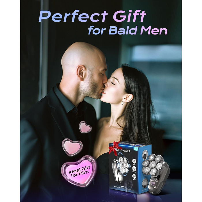 Електрична бритва для гоління голови Glatzen Herren 7D, водонепроникна IPX7, з тримером для бороди та носа, LED-дисплей