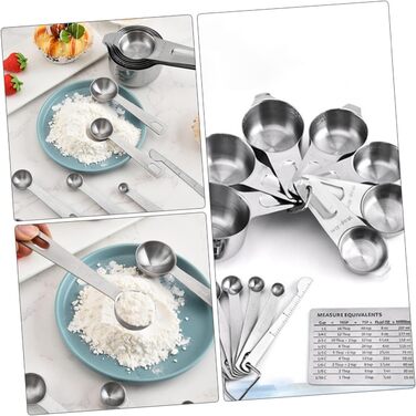 15 Measuring Spoon Conversion Table Kitchen Gadgets Bowls Measuring Cups for Baking Measuring Cup Set Portable Rice Spoon Kitchenware Stainless Steel Silver