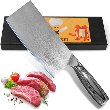 Набір кухонних ножів Damast: професійний ніж для м'яса, ніж шеф-кухаря, ручна робота, з нержавіючої сталі Damast, з антиковзним дерев'яним руків'ям, подарункова коробка