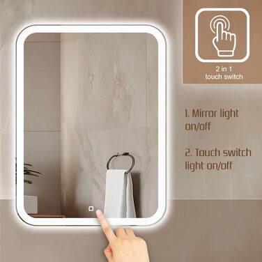 Дзеркало для ванної кімнати Venti 50x70 см з підсвічуванням та сенсорним вимикачем