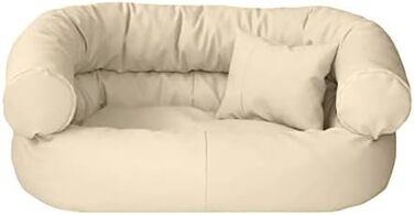 Ліжко для собак Juelle Fergus S-XXL з штучної шкіри, знімний коврик, м'яке собаче ліжко, крісло для собак (100x80x35 см, Бежевий)