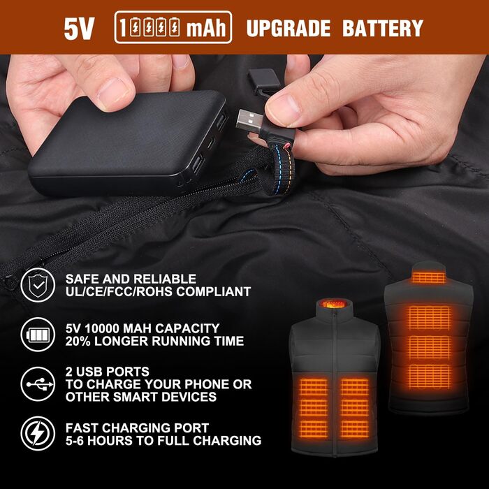 Обогревна жилетка з акумулятором 10000mAh, чоловіча/жіноча, 3 температурні режими, електрична, для катання на конях, лижах, мотоциклі, XXL, чорна