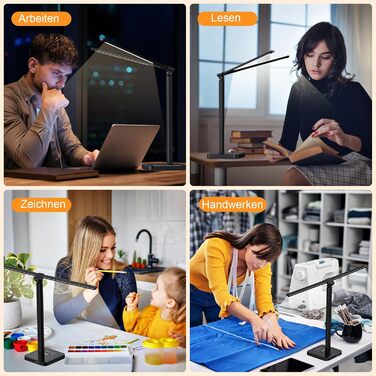 LED лампа настільна Veetop з подвійним світлом, регульована, денне світло, 72 см, шарнірний кріплення, 5 рівнів яскравості, 5 колірних температур, диммування, офісна лампа