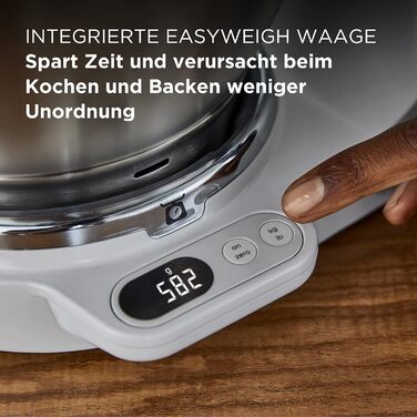 Кухонна машина Kenwood Titanium Chef Baker KVC85.004SI з вбудованими вагами, 1200 Вт, 2 чаші (5 л та 3,5 л), набір для кондитерських виробів, плавне регулювання швидкості, срібляста
